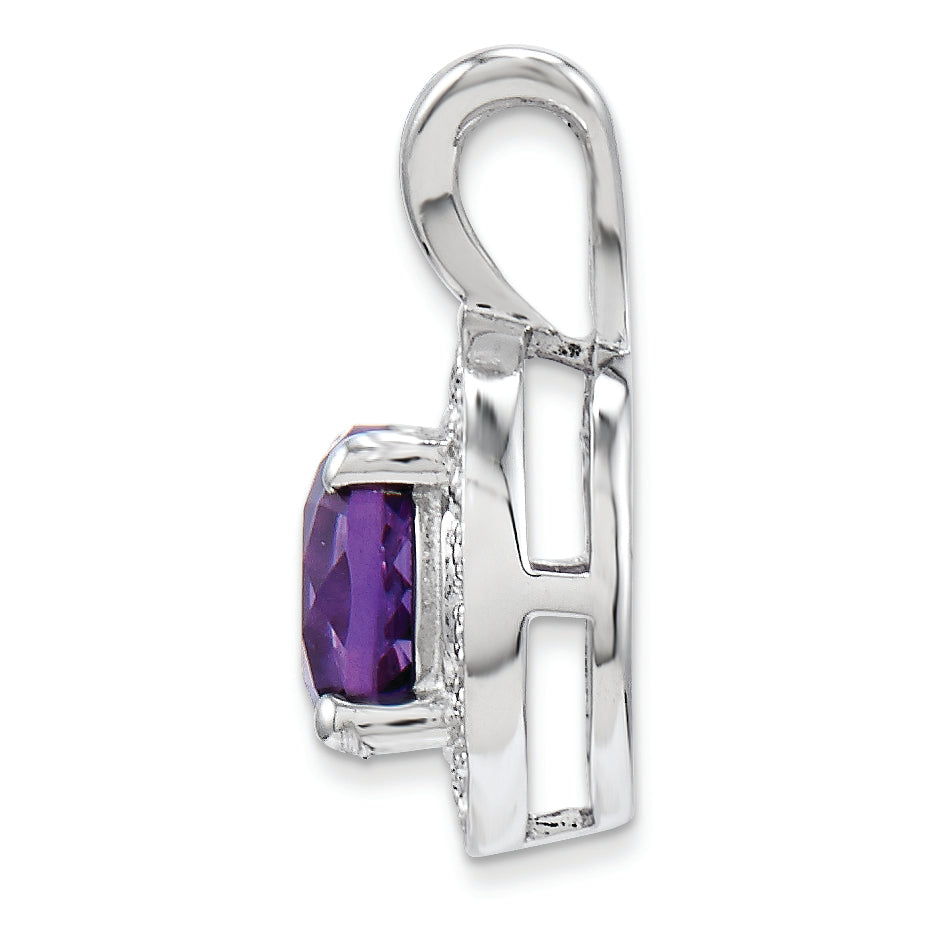 925 Sterling Silver Rhodium-Plated Amethyst & Diamond Pendant Polished Finish Secondary image