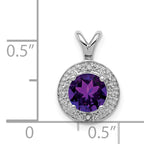 925 Sterling Silver Rhodium-Plated Amethyst & Diamond Pendant Polished Finish
