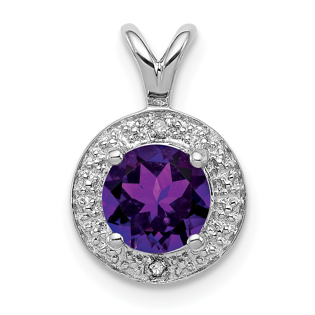 Sterling Silver Rhodium-plated Diam. & Amethyst Pendant Main image