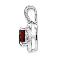Sterling Silver Rhodium-Plated Garnet and Diamond Pendant  Natural, Polished Finish