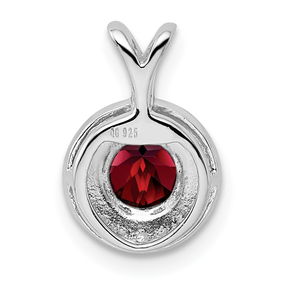 Sterling Silver Rhodium-Plated Garnet and Diamond Pendant  Natural, Polished Finish