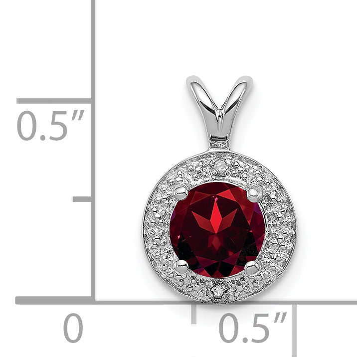 Sterling Silver Rhodium-Plated Garnet and Diamond Pendant  Natural, Polished Finish