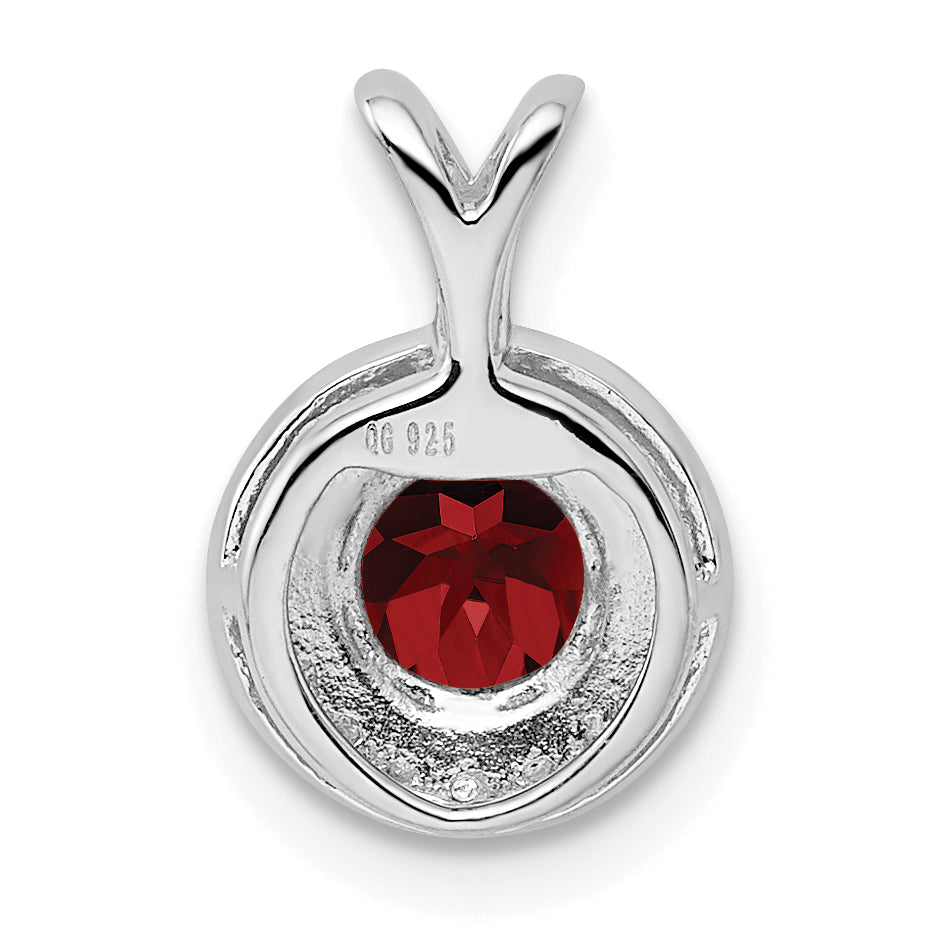 Sterling Silver Rhodium Plated Lab Created Ruby and .010 ctw Diamond Halo Pendant