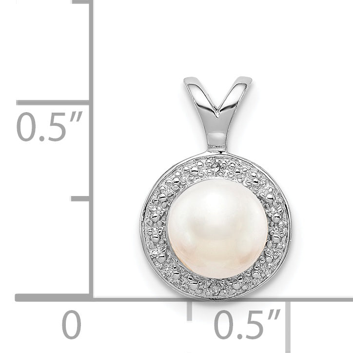 Sophia Jewelers Sterling Silver & Pearl Pendant with Diamonds  Polished & Rhodium-Plated
