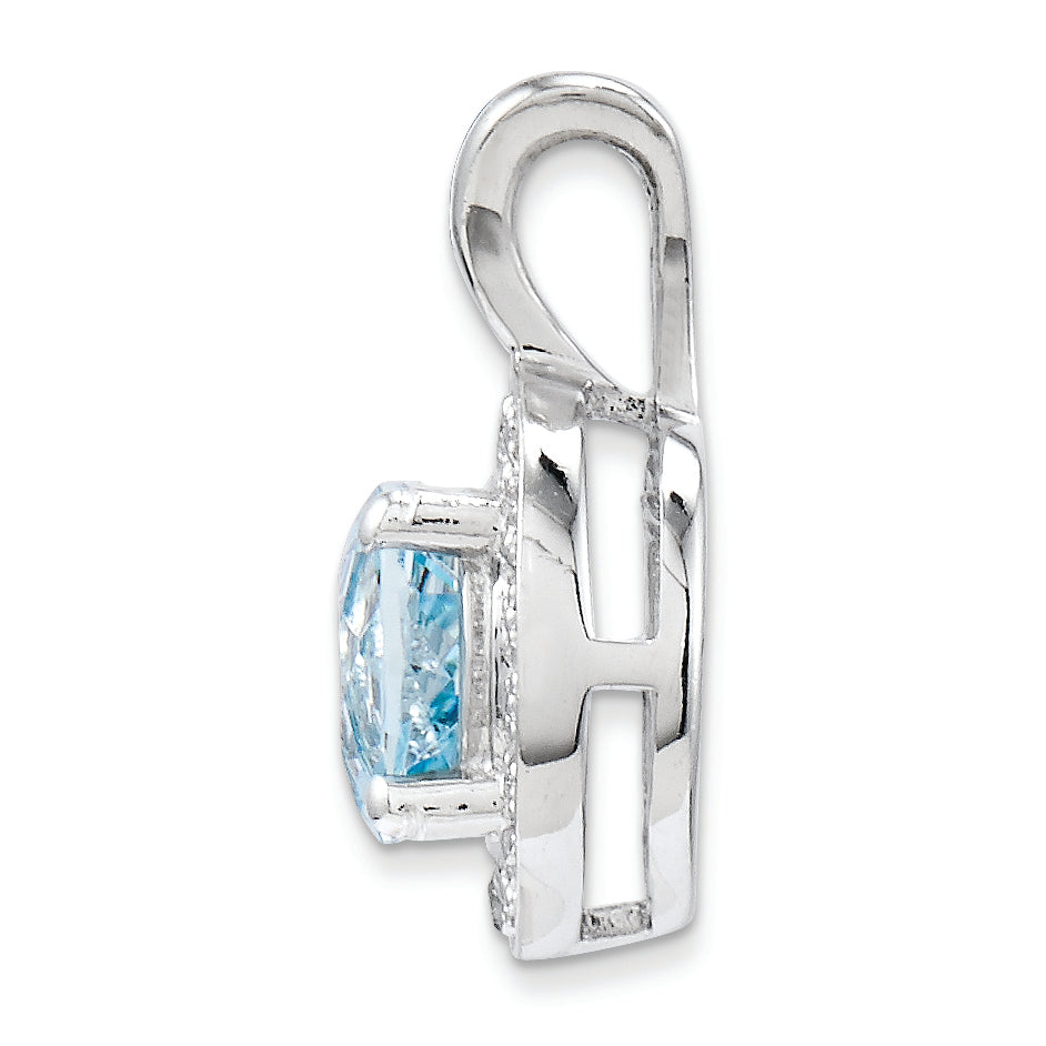 Sterling Silver Rhodium-plated Diam. & Aquamarine Pendant Secondary image