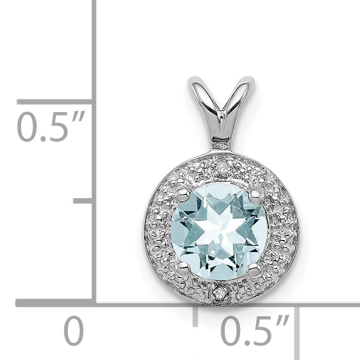 Sterling Silver Rhodium-plated Diam. & Aquamarine Pendant