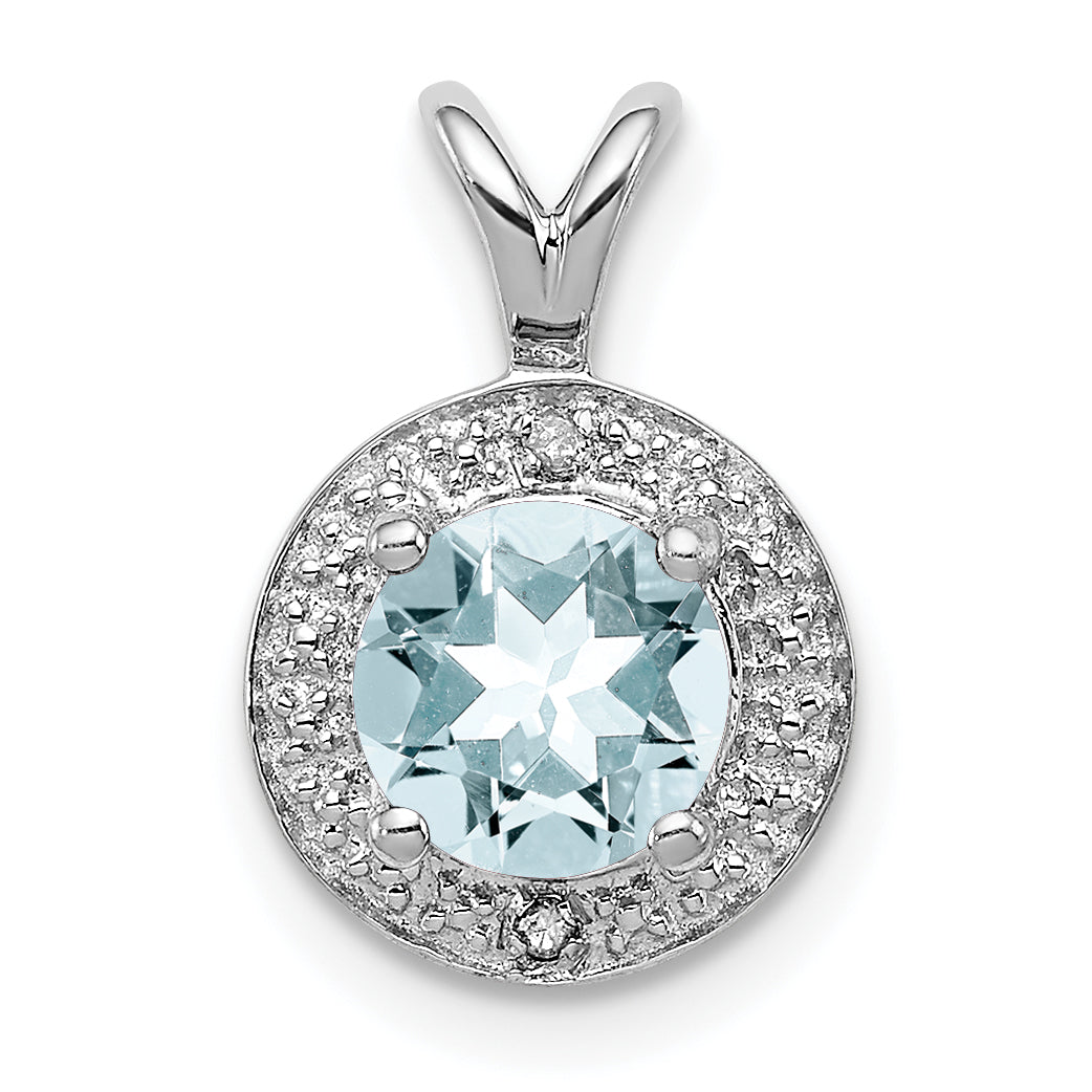 Sterling Silver Rhodium-plated Diam. & Aquamarine Pendant