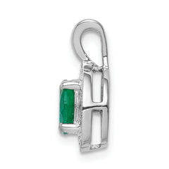 Sterling Silver Emerald & Diamond Rhodium-Plated Pendant  Elegant May Birthstone Design