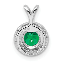 Sterling Silver Emerald & Diamond Rhodium-Plated Pendant  Elegant May Birthstone Design