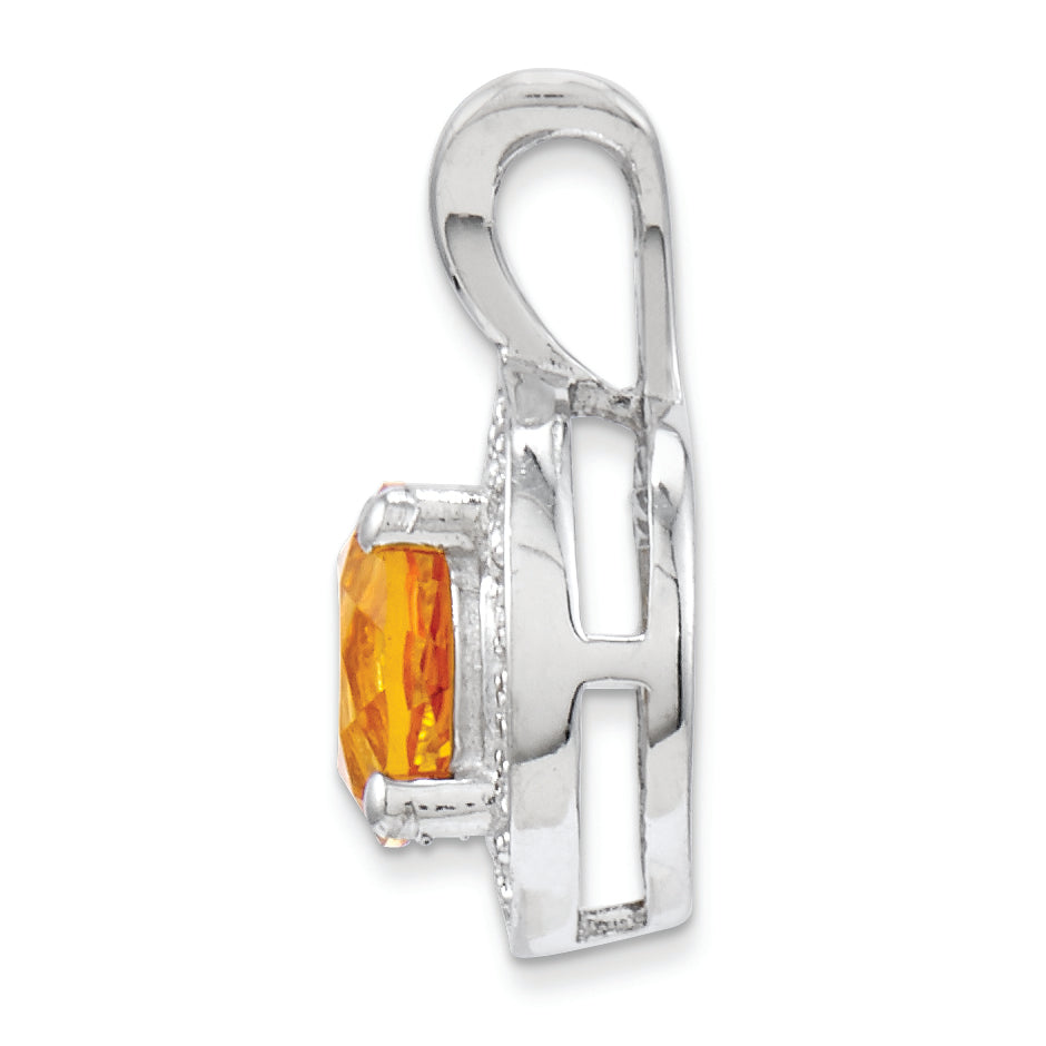 Sterling Silver Rhodium-plated Diam. & Citrine Pendant