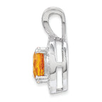 Sterling Silver 925 Rhodium-Plated Citrine & Diamond Pendant  Polished Elegant Birthstone Design