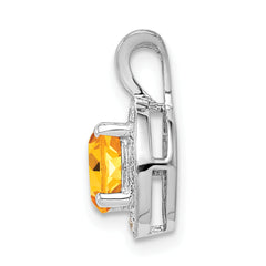 Sterling Silver 925 Rhodium-Plated Citrine & Diamond Pendant  Polished Elegant Birthstone Design