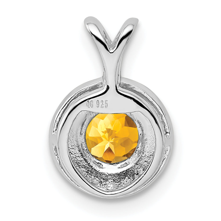 Sterling Silver Rhodium-plated Diam. & Citrine Pendant