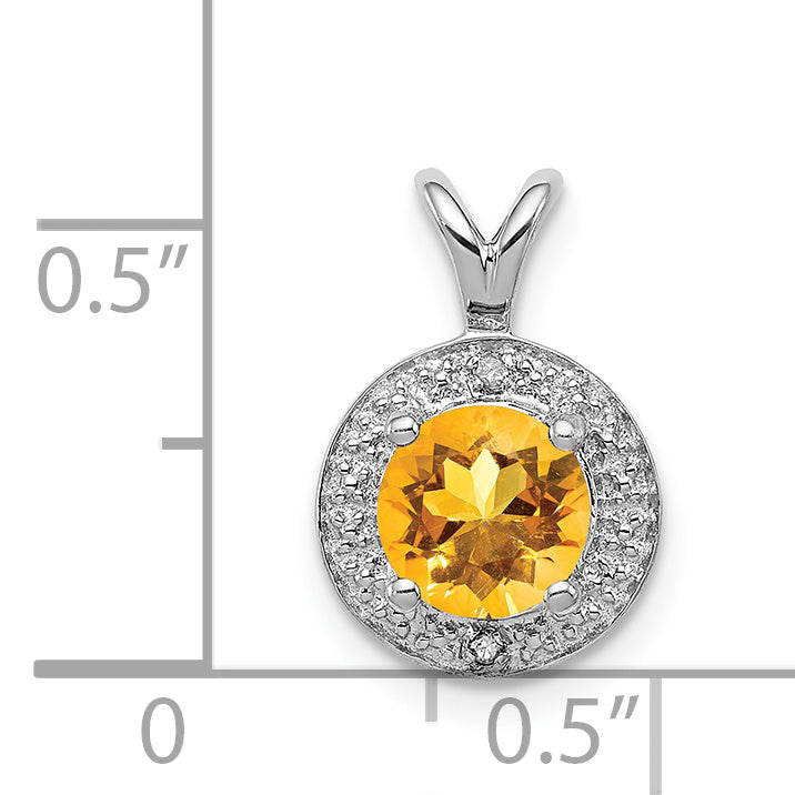 Sterling Silver 925 Rhodium-Plated Citrine & Diamond Pendant  Polished Elegant Birthstone Design