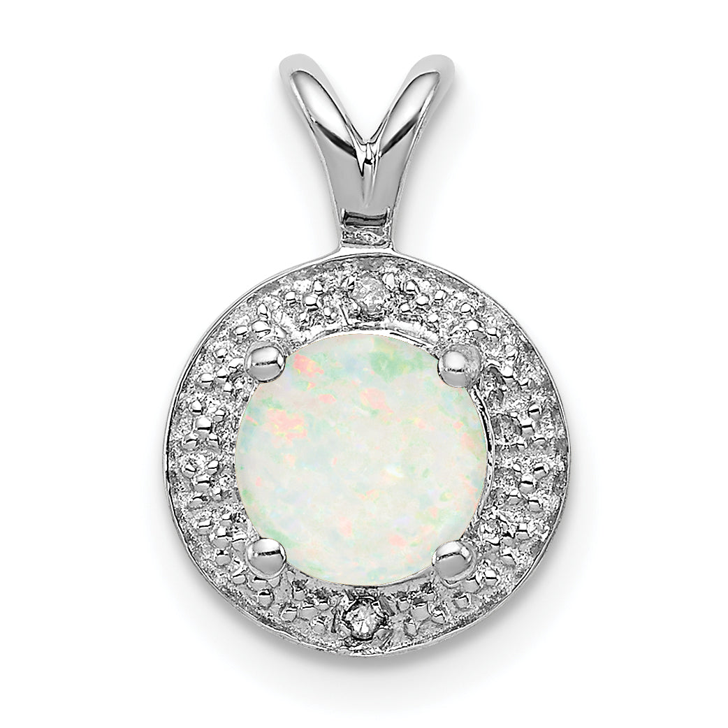 Sterling Silver Rhodium-plated Diam. & Created Opal Pendant Main image