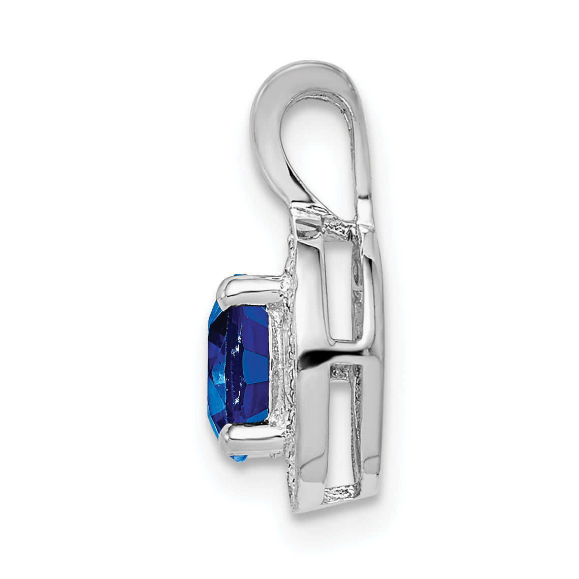 Sterling Silver Rhodium-Plated Sapphire & Diamond Pendant  Polished, Elegant September Birthstone