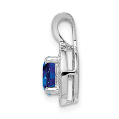 Sterling Silver Rhodium-Plated Sapphire & Diamond Pendant  Polished, Elegant September Birthstone