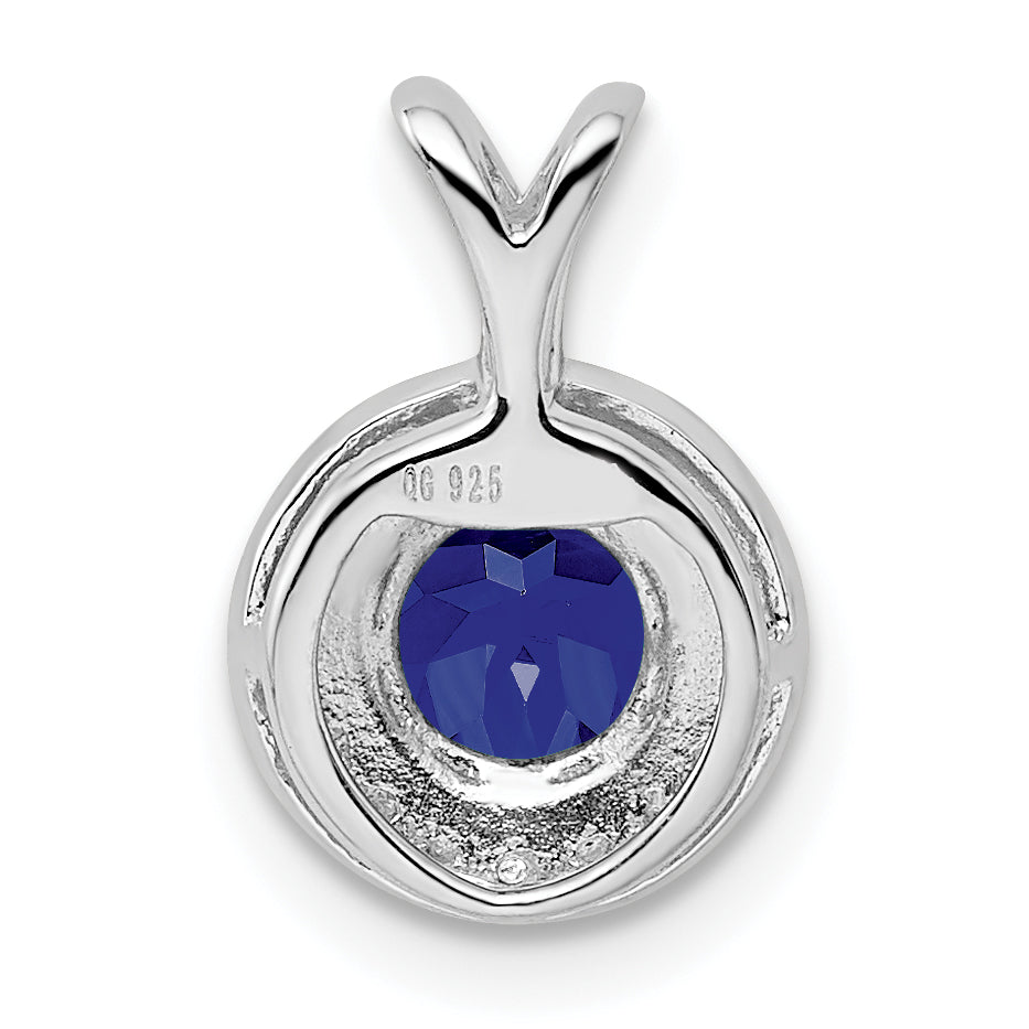 Sterling Silver Rhodium-Plated Sapphire & Diamond Pendant  Polished, Elegant September Birthstone