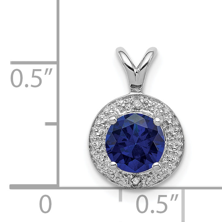Sterling Silver Rhodium-Plated Sapphire & Diamond Pendant  Polished, Elegant September Birthstone