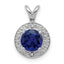 Sterling Silver Rhodium-plated Diam. & Created Sapphire Pendant