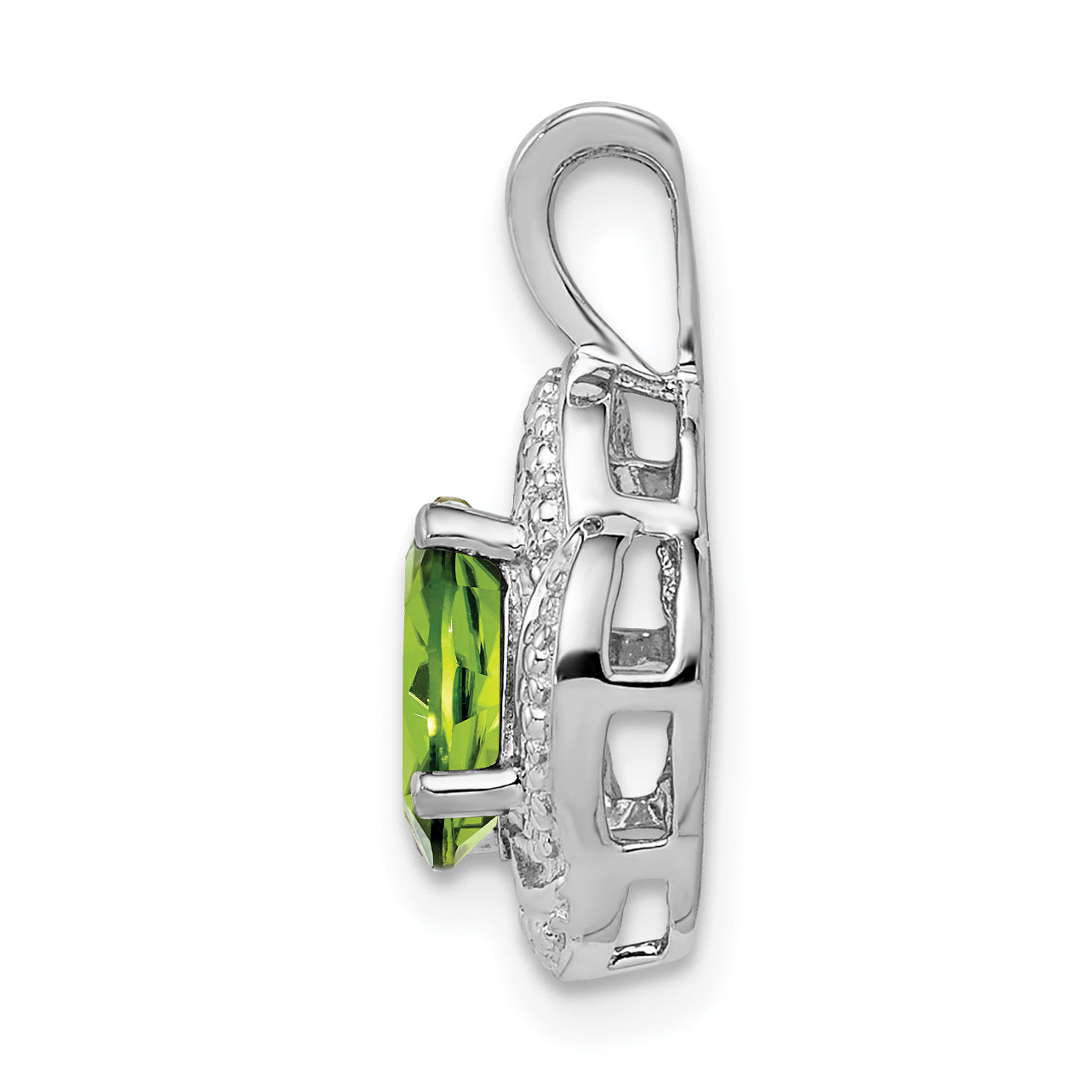 925 Sterling Silver Peridot & Diamond Pendant with Rhodium-Plated Finish  August Birthstone Secondary image