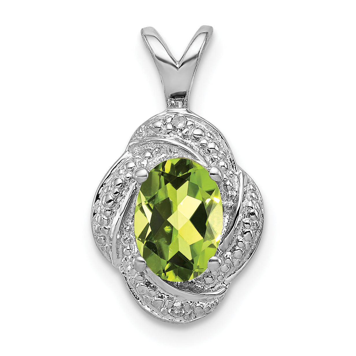 Sterling Silver Rhodium-plated Diam. & Peridot Pendant Main image
