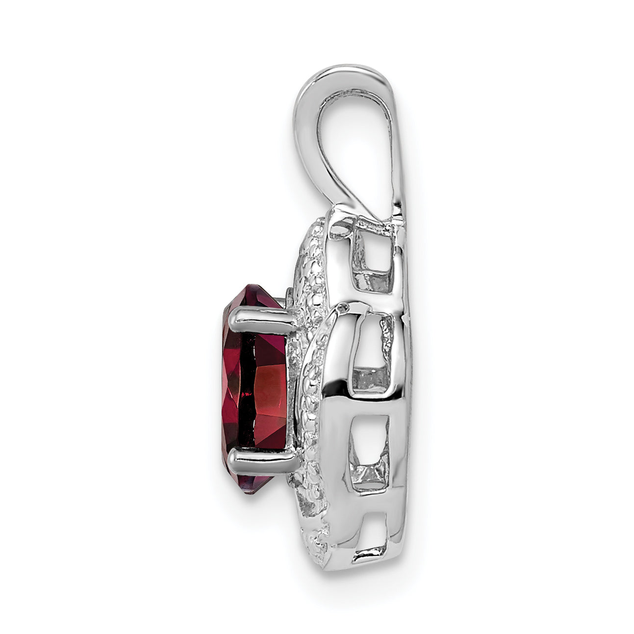 Sterling Silver 925 Garnet & Diamond Pendant with Rhodium-Plated Polished Finish Secondary image
