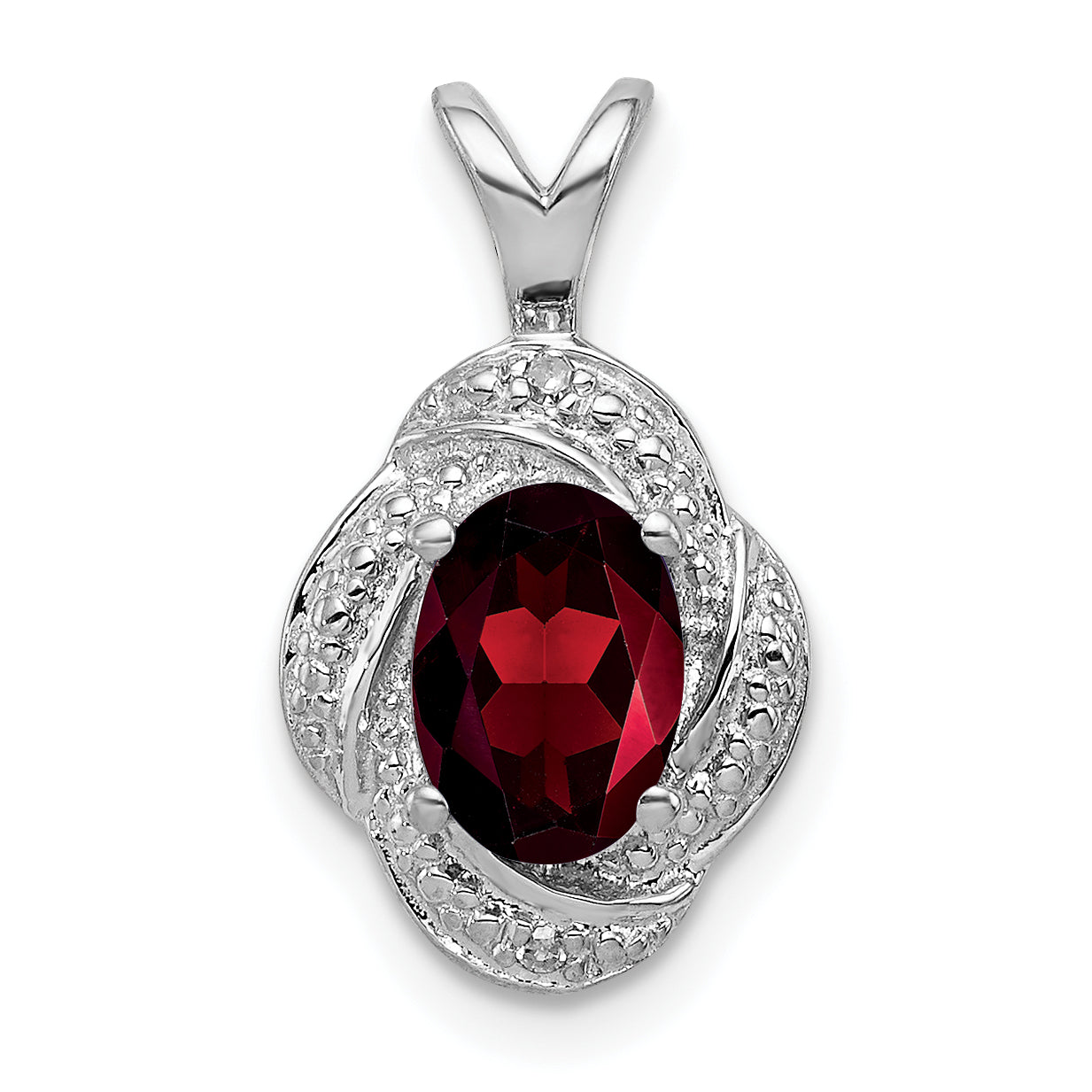 Sterling Silver Rhodium-plated Diam. & Garnet Pendant Main image
