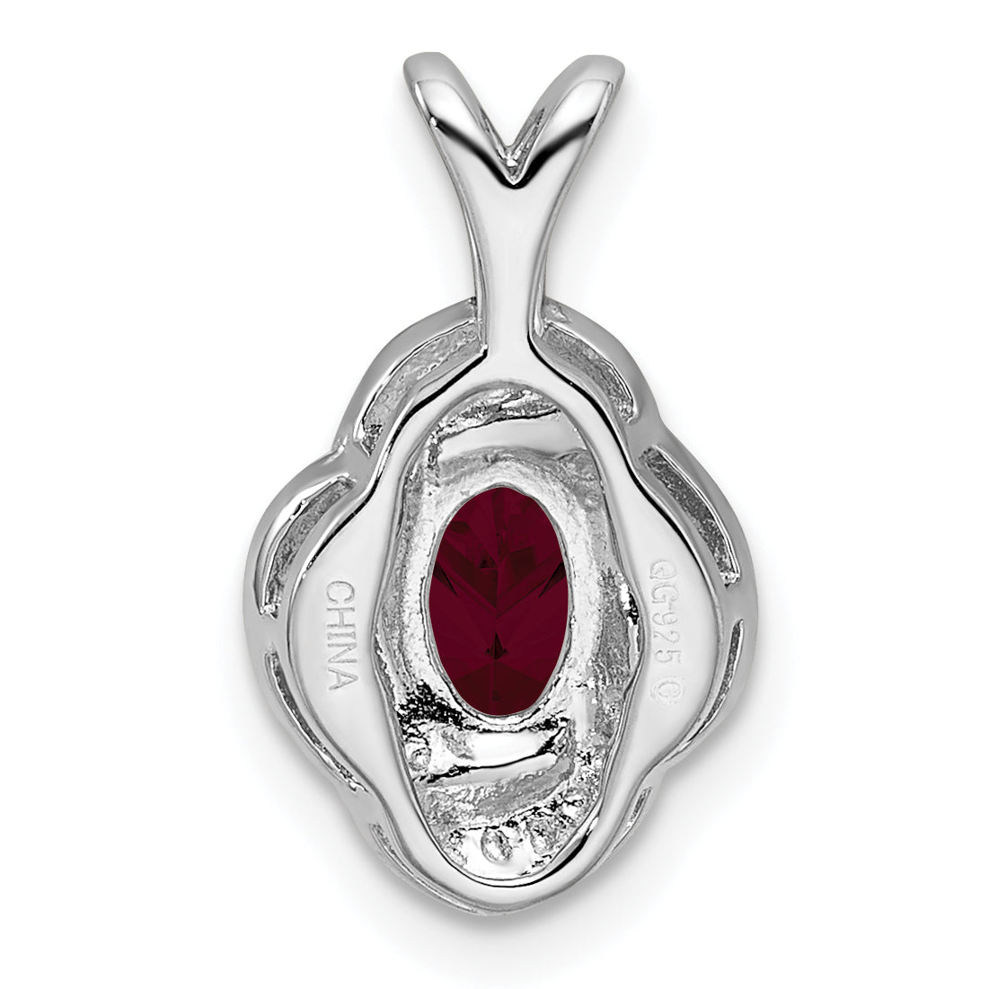 Sterling Silver 925 Polished Ruby and Diamond Pendant with Rhodium Plating