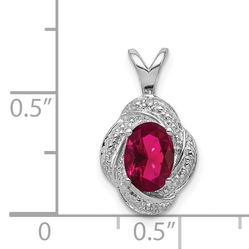 Sterling Silver Rhodium Plated Diamond and Lab Created Ruby Pendant