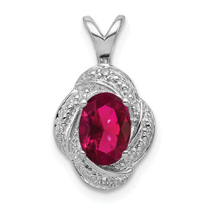 Lab-Created Ruby & Diamond Pendant in Sterling Silver, 16mm (0.01 ct. tw.) - Sophia Jewelers