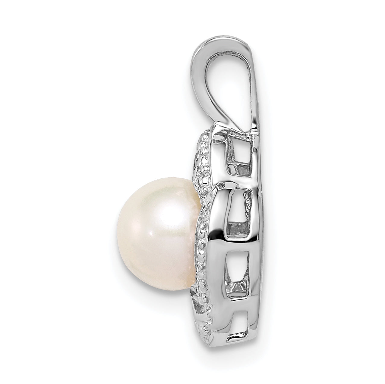 Sterling Silver Pearl & Diamond Pendant with Rhodium Finish  Elegant June Birthstone Secondary image