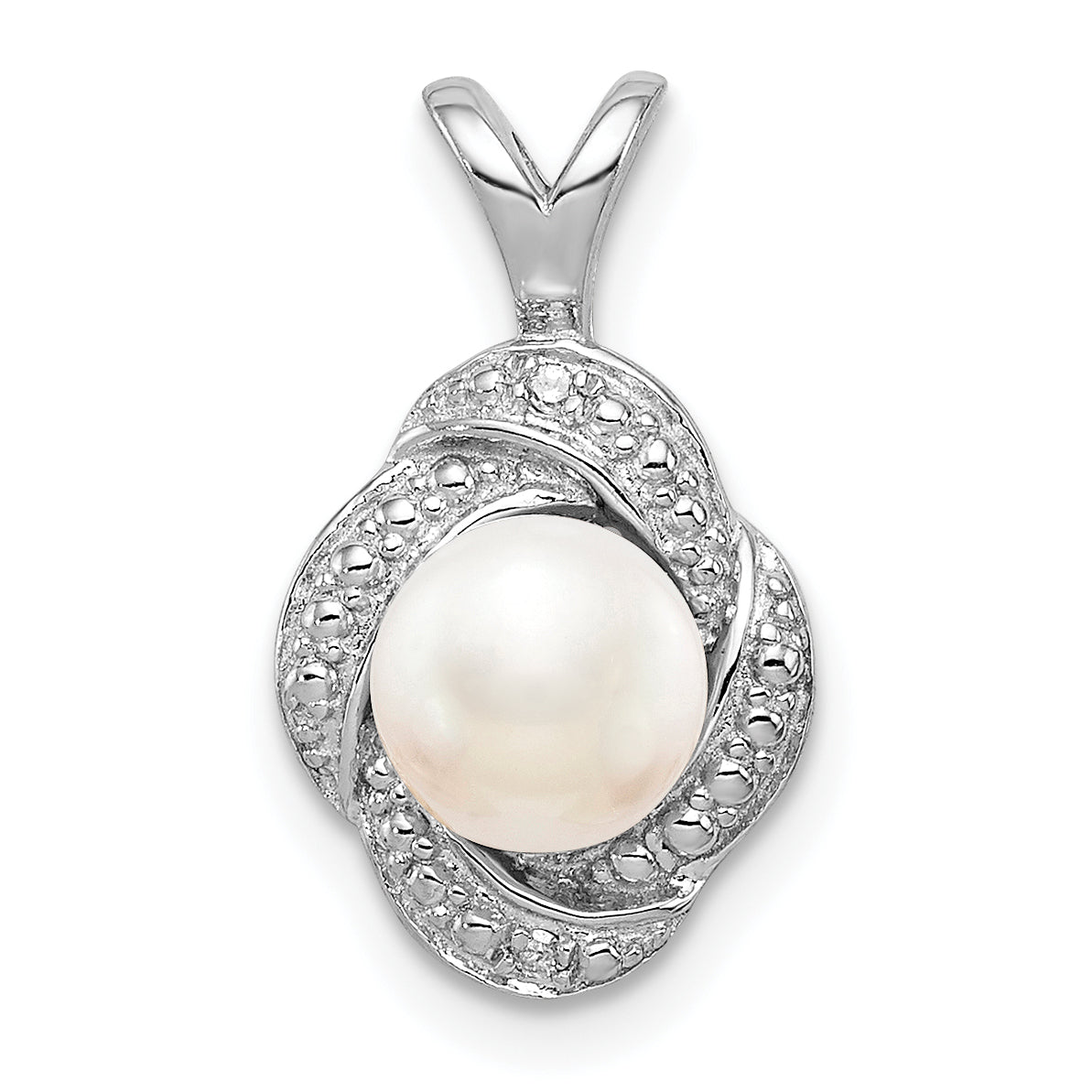 Sterling Silver Rhodium-plated Diam. & FW Cultured Pearl Pendant Main image