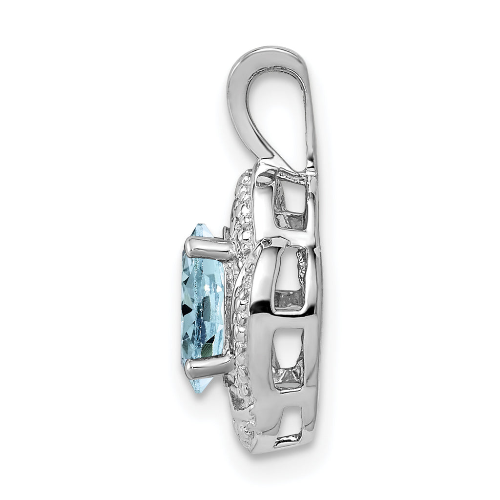 Sophia Jewelers Sterling Silver 925 Aquamarine & Diamond Rhodium-Plated Birthstone Pendant