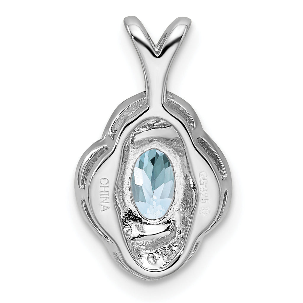 Sophia Jewelers Sterling Silver 925 Aquamarine & Diamond Rhodium-Plated Birthstone Pendant