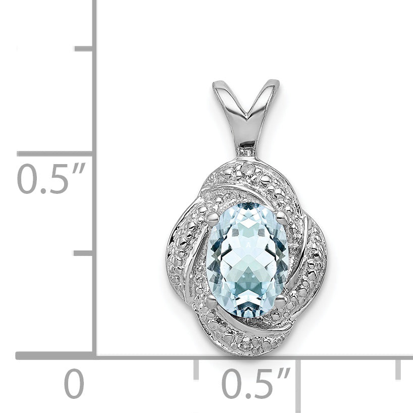 Sophia Jewelers Sterling Silver 925 Aquamarine & Diamond Rhodium-Plated Birthstone Pendant