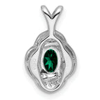 Sterling Silver Rhodium-Plated Oval Emerald & Diamond Pendant  Polished Finish