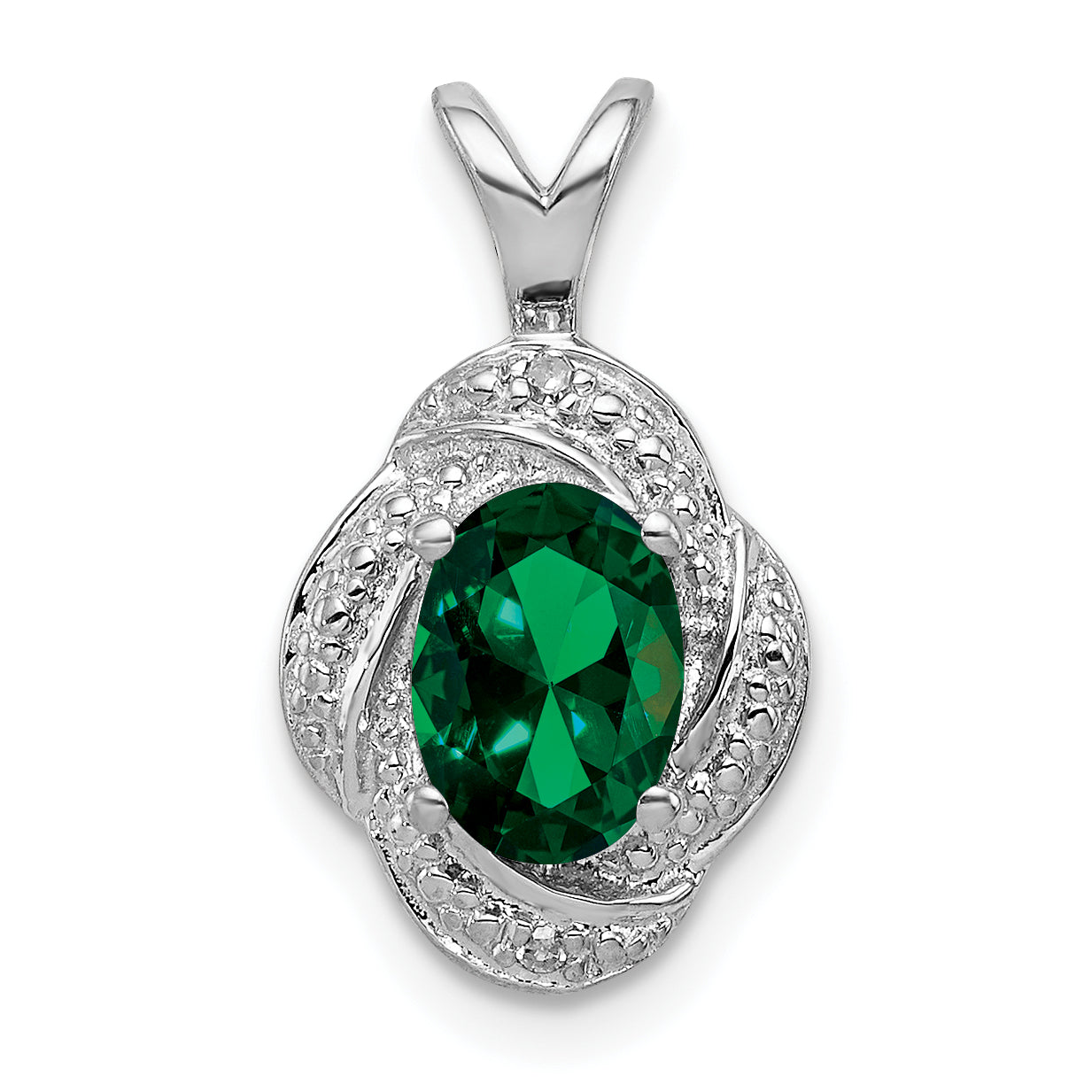 Sterling Silver Rhodium-plated Diam. & Created Emerald Pendant Main image