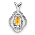 Sterling Silver Citrine & Diamond Pendant with Rhodium Finish  Polished Oval Design