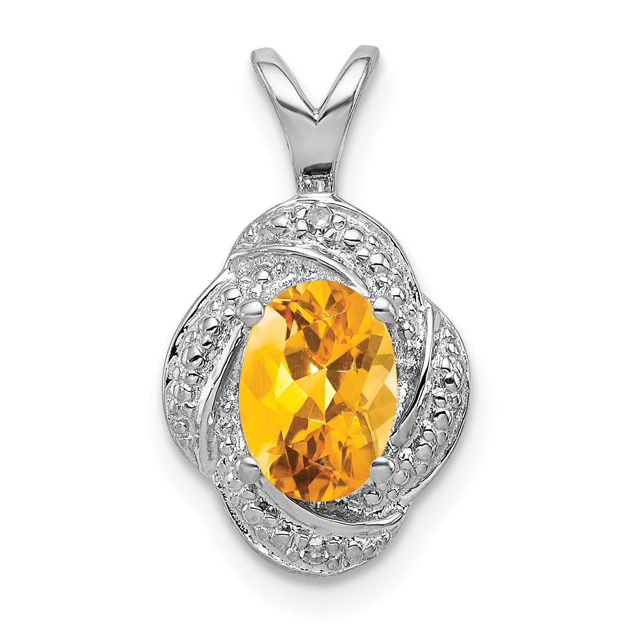 Sterling Silver Rhodium-plated Diam. & Citrine Pendant Main image