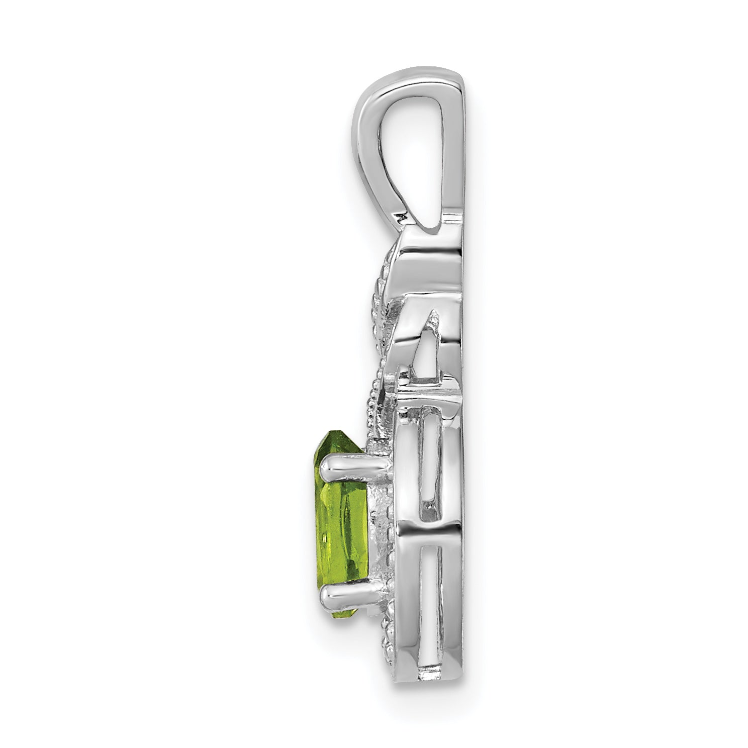 Sterling Silver Rhodium-Plated Peridot & Diamond Pendant Natural August Birthstone Secondary image