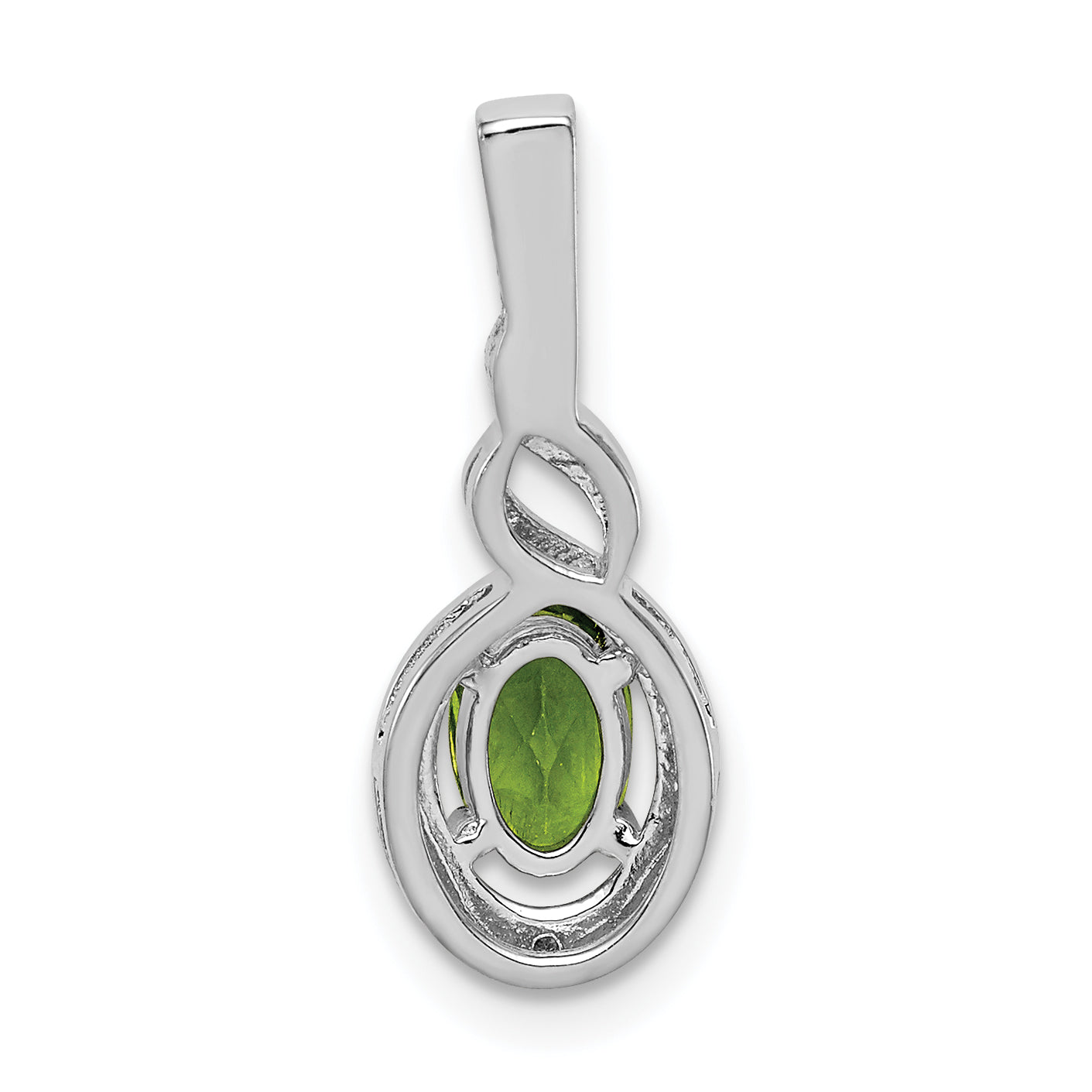 Sterling Silver Rhodium-Plated Peridot & Diamond Pendant Natural August Birthstone