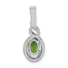 Sterling Silver Rhodium-Plated Peridot & Diamond Pendant Natural August Birthstone