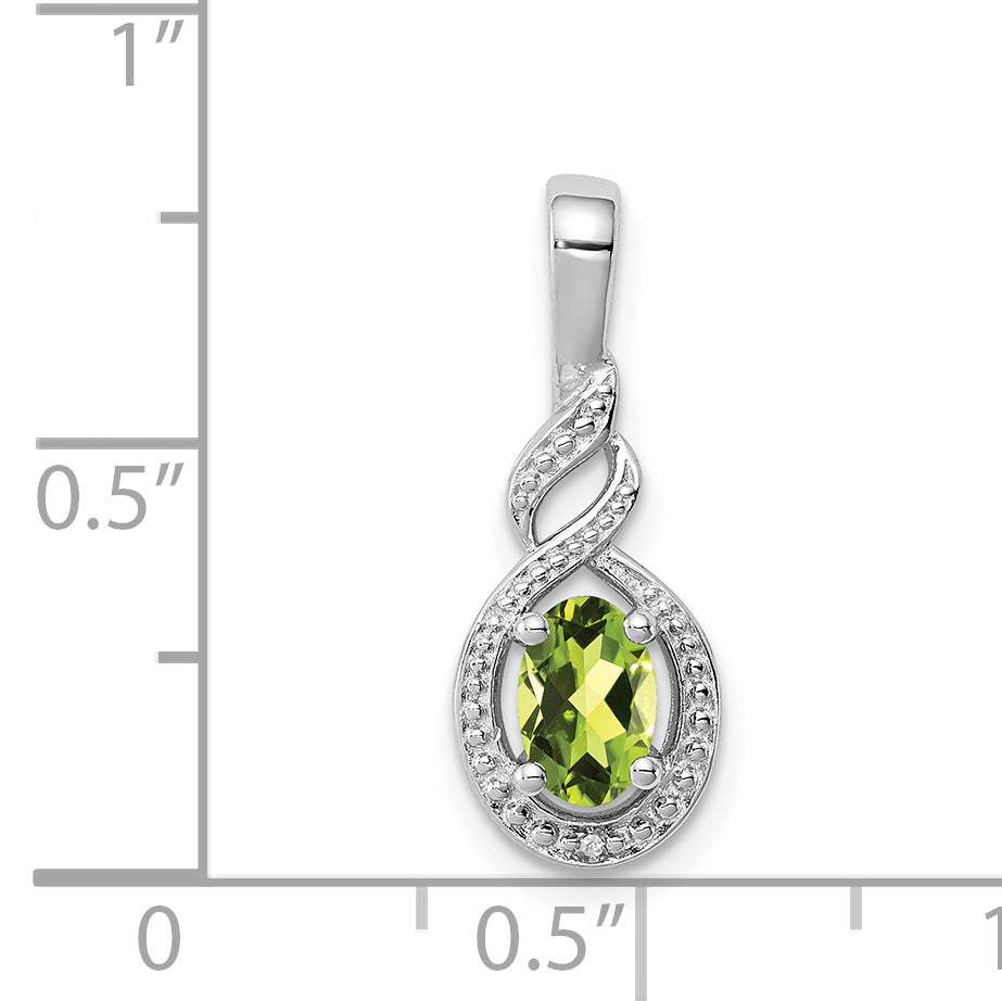 Sterling Silver Rhodium-Plated Peridot & Diamond Pendant Natural August Birthstone