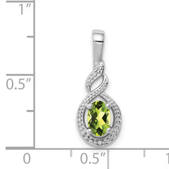 Sterling Silver Rhodium-Plated Peridot & Diamond Pendant Natural August Birthstone