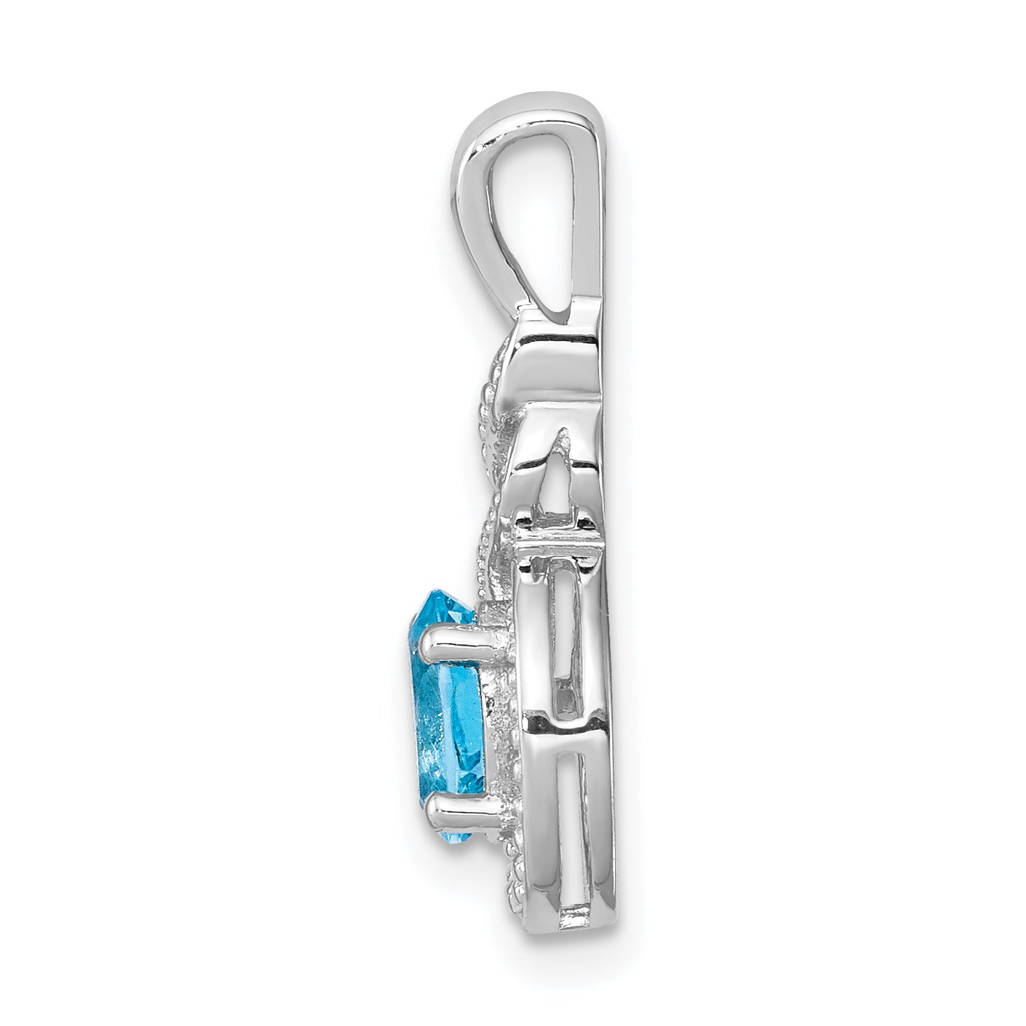 Sterling Silver Swiss Blue Topaz & Diamond Rhodium-Plated Birthstone Pendant