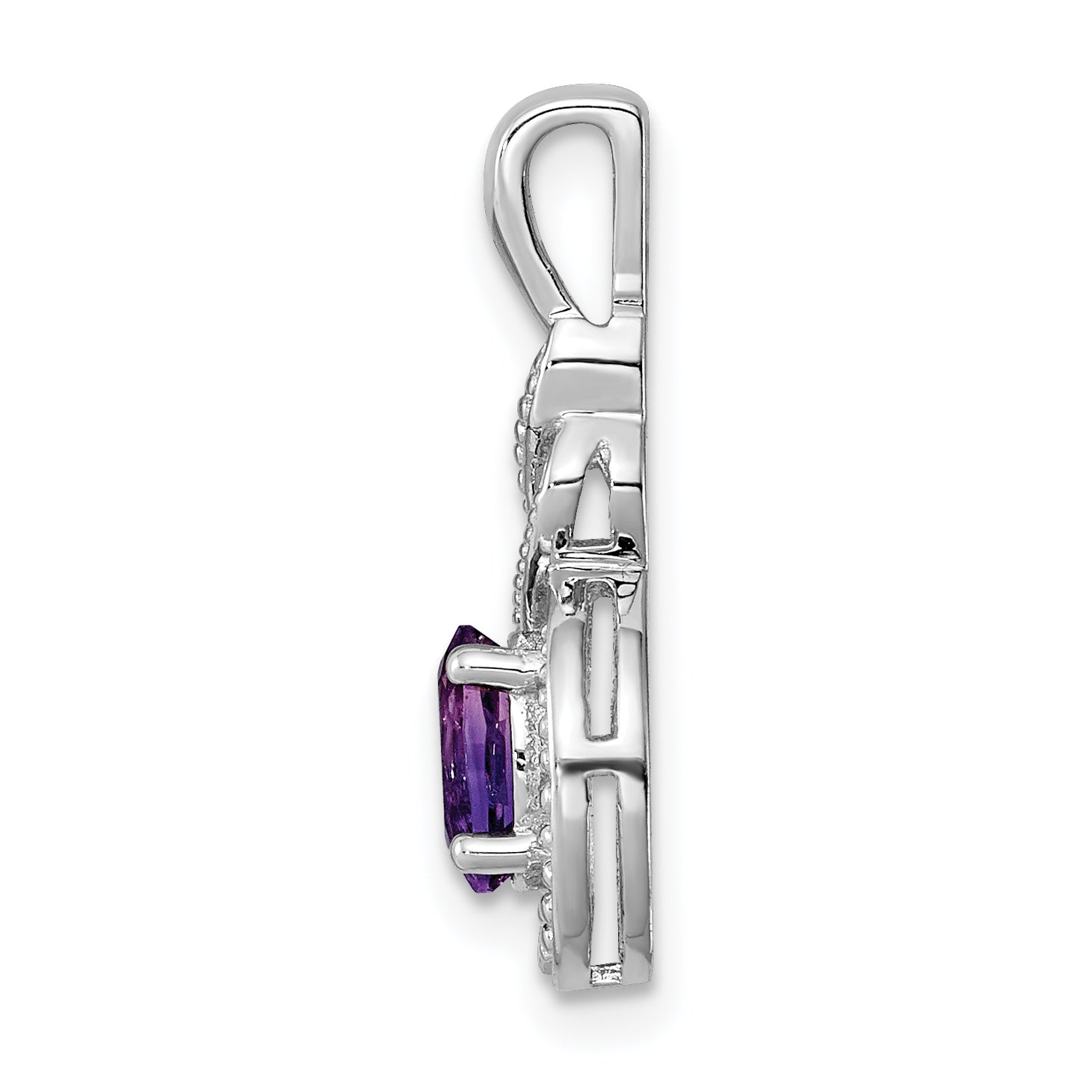 Sterling Silver Rhodium-Plated Amethyst and Diamond Pendant  Elegant Birthstone Charm Secondary image