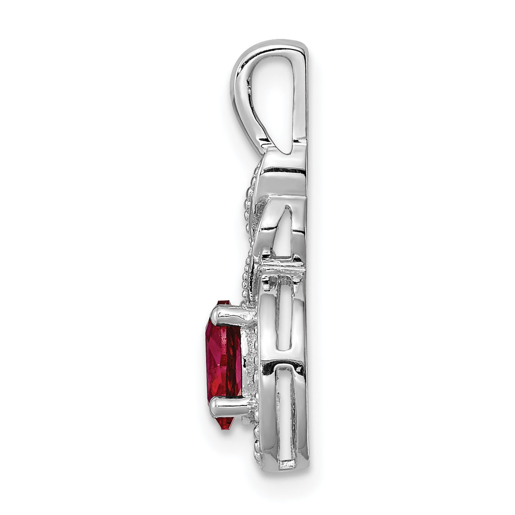 Sterling Silver Rhodium-Plated Created Ruby & Diamond Birthstone Pendant July Elegance