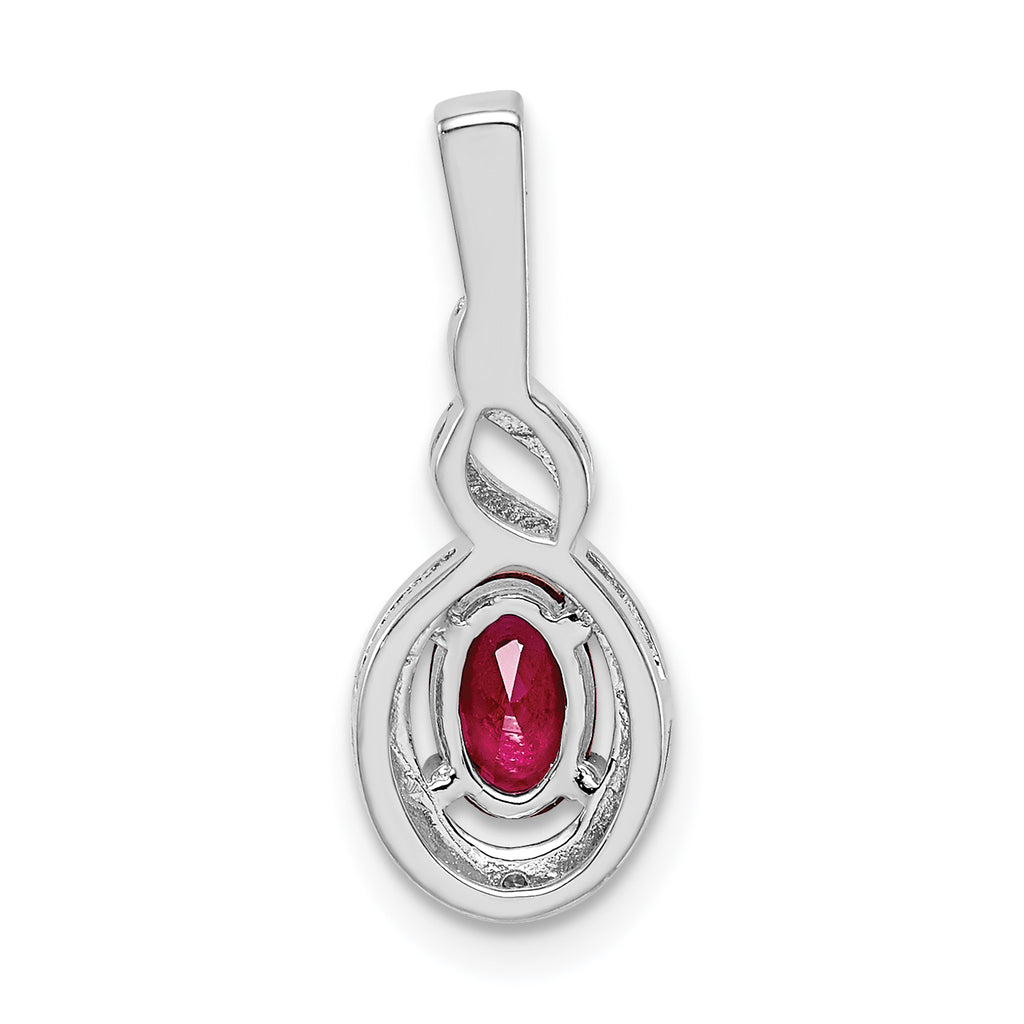 Sterling Silver Rhodium-Plated Created Ruby & Diamond Birthstone Pendant July Elegance