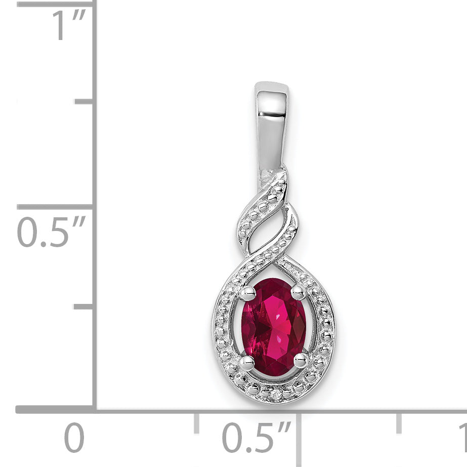 Sterling Silver Rhodium-Plated Created Ruby & Diamond Birthstone Pendant July Elegance